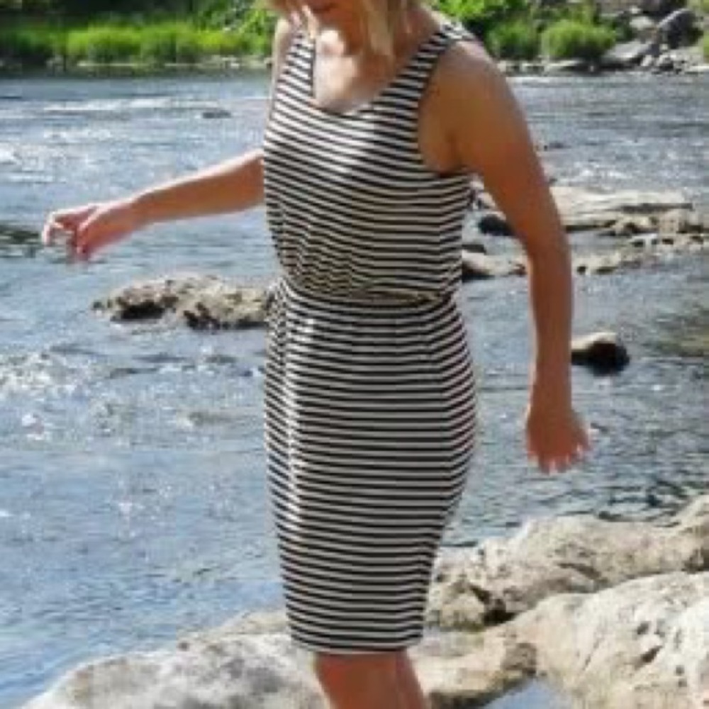 H&M White/Black Striped Sleeveless Jersey Dress